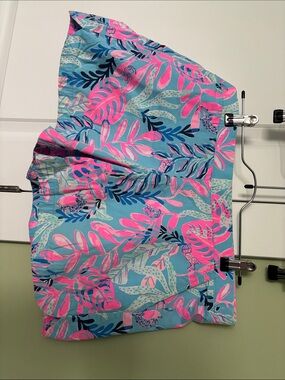 Lilly Pulitzer Ocean View Aqua Tropical Print Skort with Pink Leaf Motifs